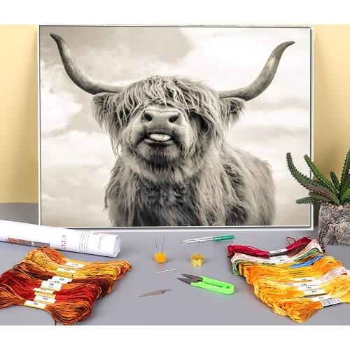 Animal Cow Printed 11CT Cross Stitch Complete Kit Embroidery DMC Threads Needlework Craft Painting Sewing Counted Magic