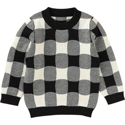 New Baby Girl Clothes Sweater Baby Boy Clothes Plaid Round Neck Knitted Pullover Top Kids Clothing Knitted Sweater