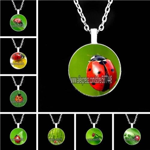 New Arrival Ladybugs Insect Plated Women Glass Necklace Jewelry Cute Ladybug Glass Cabochon Handmade Necklace Jewelry Gifts