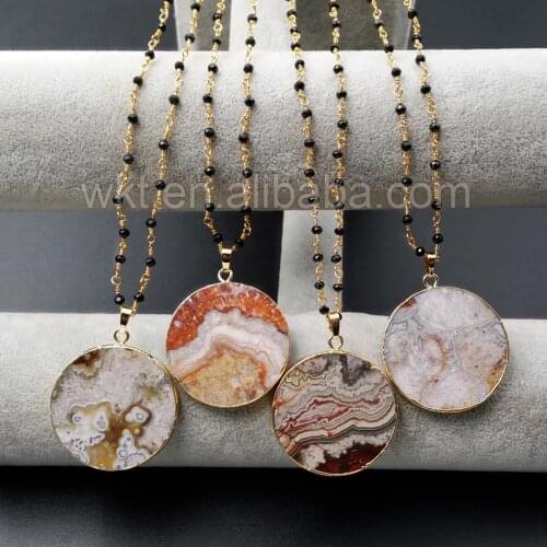 WT-N878 Wholesale black Rosary Chain Necklace 40mm Round Mexican at gate Necklace Jewelry with 24k Gold Electroplated