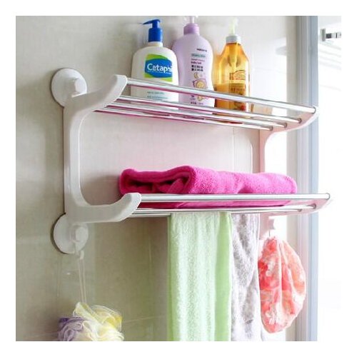 Strong Suction Cup Double Layer Shelf Stainless Steel Towel Rack Organizer Bathroom Wall Shelf Storage Rack