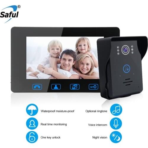 Saful 7 Inch LCD Screen Wired Video Door Phone Intercom IR Night Vision Visual Doorbell Rainproof Door Intercom System for home