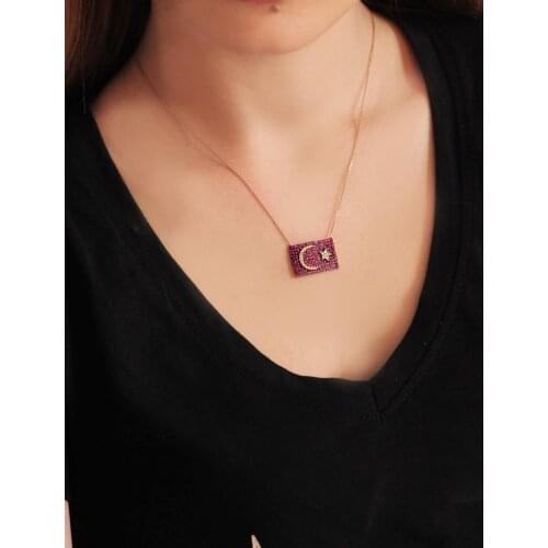 Silver, Red White CZ Turkish Flag Necklace, best present options for Your Loved Ones