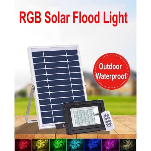 LED Solar Floodlight Outdoor Waterproof Remote Control RGB Colorful Spotlight Lawn Garden Waterproof Floodlight Lighting