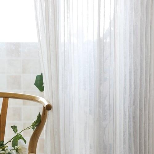 Chicity White Striped Tulle Curtains For Living room Faux Linen Tulle curtains for kitchene Soft fringe curtain for bedroom
