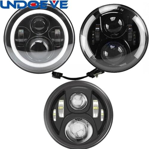 Undoeve 1pcs 7 Inch Motorbike Accessories LED Headlight DRL Angel Eye Headlamp Motorcycles Softail Touring Trike Projector