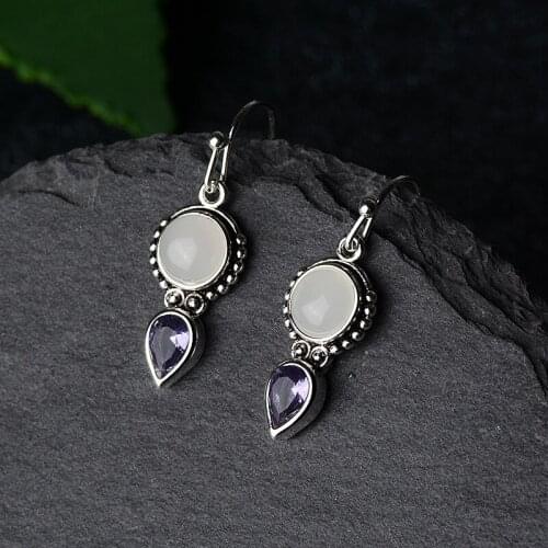 Vintage antique pear Drop Earrings Vintage Retro Silver Plated waterdrop Dangle Earrings for Women Ladies Bohemia Jewelry
