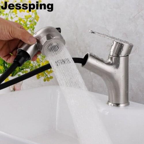 Pull out bathroom basin faucet sprayer shower head brushed surface