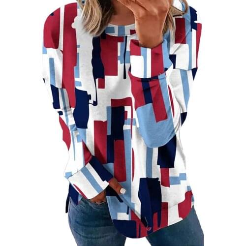 Women Casual Elegant T Shirt 2021 Autumn O-neck Long Sleeve Stitching Print Pullover Ladies Office Tee Shirts Loose Street Tops