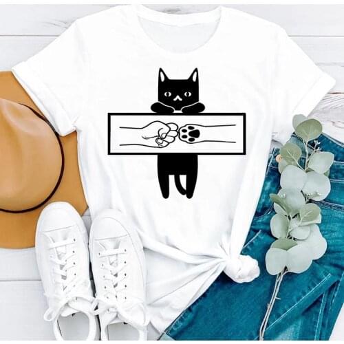 Summer Cartoon Cat Paw Funny Cute 2021 Cartoon Short Sleeve Women Fashion Clothes Print Tshirt Female Tee Top Graphic T-shirt