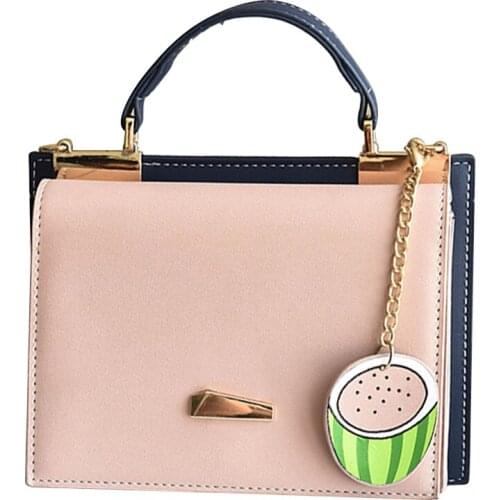 Women Shoulder Bag PU Solid Color Double Side Detachable Strap Handbag with Dangle New