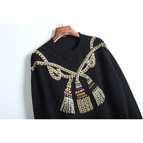 2021 Hot sale Designer Knitted Sweater for Women Vintage Ethnic Beading Hemp Rope Necklace Knitted Sweater Pullover