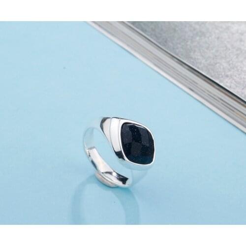 SA SILVERAGE Fine Jewelry Adjustable Black Gemstone Women Silver 925 Ring Sets 925 Sterling Silver Wedding Rings for Women