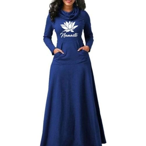 NAMASTE Print Long Sleeve Woman Dress Print Fit and Flare Vintage Ladies Office Work Elegant Dresses Casual Party Vestido