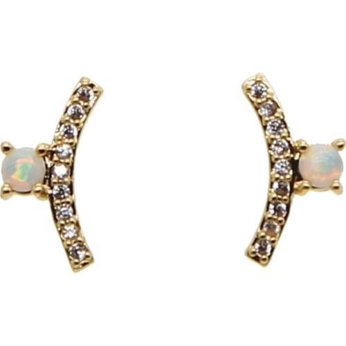 Gold color elegant hot fashions tiny mini cute women jewelry bar opal stone cz studs delicate minimalist cute stack earring stud