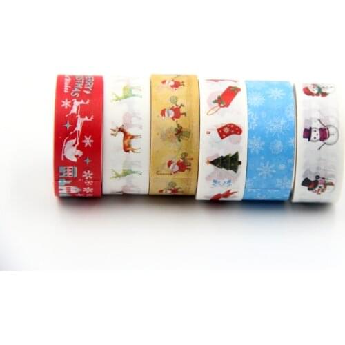 1PC 15mm*5m Merry Christmas Washi Tapes Santa Claus, Snowman, Christmas Stocking, Snowflakes, Reindeer Masking Decorative Tapes