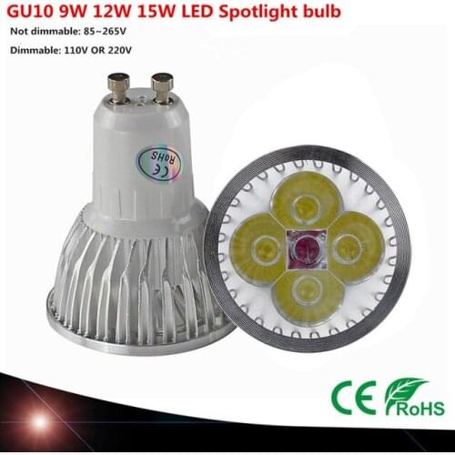 1PCS Super Bright GU10 bulb led 9W 12W 15W gu led lamp Led Spotlight AC85-265V Bright CE/RoHS Warm/Cool White,Free Shipping