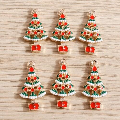 10pcs 16*29mm Enamel Christmas Tree Charms for Necklaces Pendants Bracelets Earrings DIY Handmade Jewelry Making Decoration