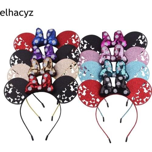 10pcs/lot New 3.5'' Glitter Sequins DOT Bow Hollow Mouse Ears Hairband Girls Trendy Headband Chic Kids Headwear Hair Accessories