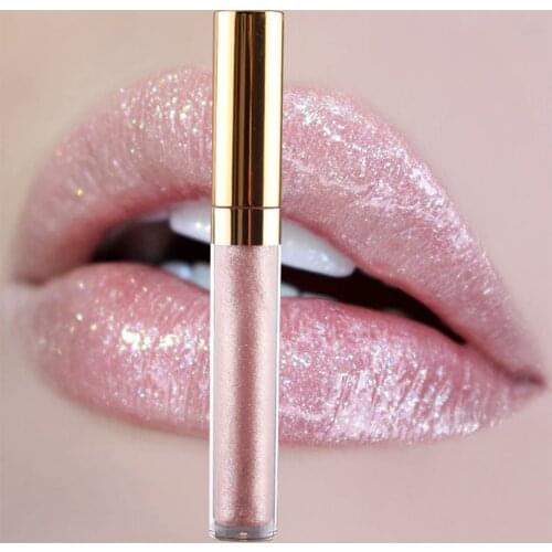 12 Colors No Label Oily Shimmer Glitter Lip Glaze Moisturizer Shiny Pearl Lip Gloss Private Label Wholesale Gold Head Round Tube