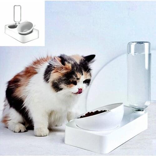 15° Adjustable Double Food Bowl for Dog Cat Pet Automatic Water Feeding Food Bowl Anti-falling Large Capacity PT0945-PT0946