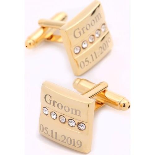 2 Pcs Personalized Custom Name Date Cufflinks For Men Engraved Text Gold Color Cufflink Wedding Gift Clothing Sleeve Accessories