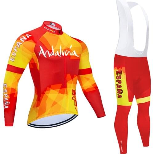 2021 Pro Team Spain Andalucia Mens Cycling Jersey Set Long Sleeve Sport MTB Bicycle Bike Road Riding Set Clothing AUTUMN