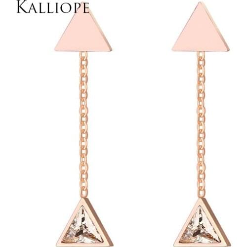 35MM stainless steel CZ stone triangular earrings Rose Gold-color women summer dress accessories party wedding gift