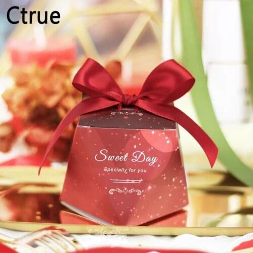 50pcs red Candy Box with ribbon chocolate gift boxes wedding souvenirs gifts for guests wedding favors and gifts