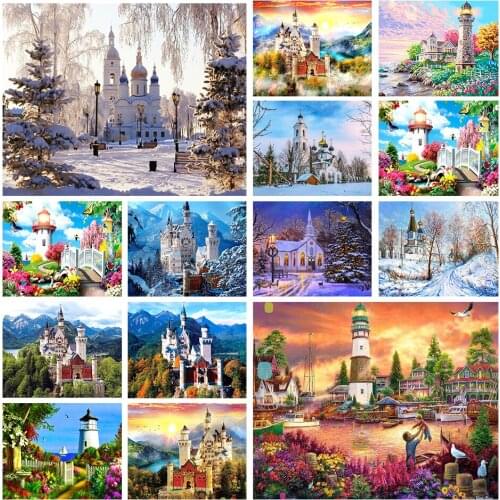 5D DIY Diamond Painting Landscape Castle Full Square Rhinestone Embroidery Cross Stitch Kit Mosaic Picture Home Decoration Gift
