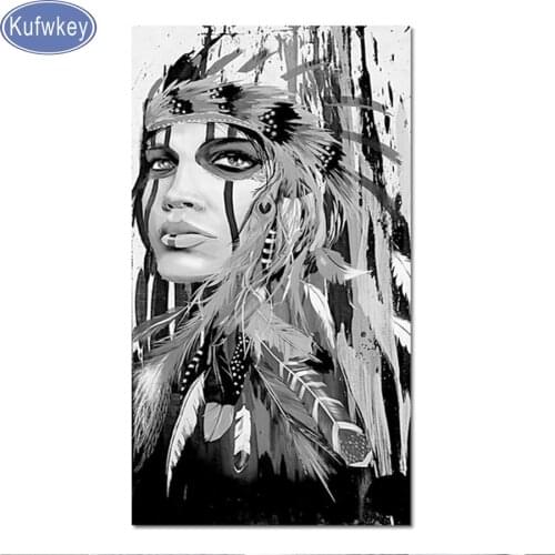 Diamond embroidery black and white Indian beautiful girl diy diamond painting full square mosaic cross stitch stickers