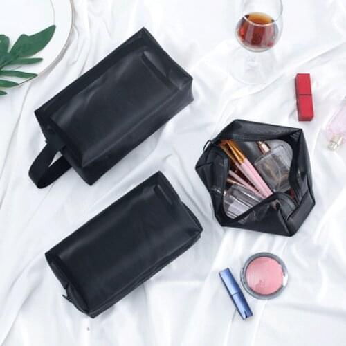 Black Transparent Mesh Storage Pouch Portable Cosmetic Bag Travel Organizer Toiletry Bag Zipper Cosmetic Organizer Makeup Bag