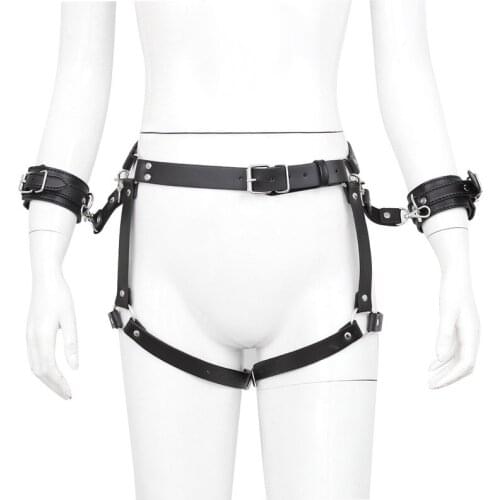 Black Belts for Sex Harness Pu Leather Handcuffs Straps Thigh Cuffs Femdom Toys for Women Couples Sexual Adult Games Restraints