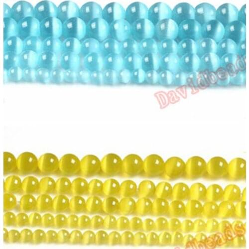 Fctory Price Light Blue Light Yellow Opal Cat Eye Beads Loose Spacer Stone Strand 6mm 8mm 10mm 12mm For Jewelry Making DIY