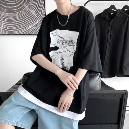 HYBSKR Spring Summer Mens T-shirt Color Contrast Oversized Man T Shirt Hip Hop Harajuku Top Tees Cotton Loose Man T Shirts