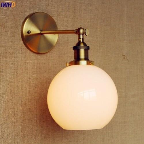IWHD Retro Vintage Wall Lamp Living Room Lampen White Glass Ball Wall Light Edison Industrial Wall Sconce Appliques Murale LED