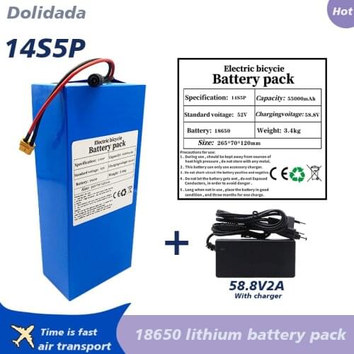 52V 14S5P 55000mAh 18650 1500W lithium battery for balance car, electric bicycle, scooter, tricycle+Gift 58.8V 2A charger