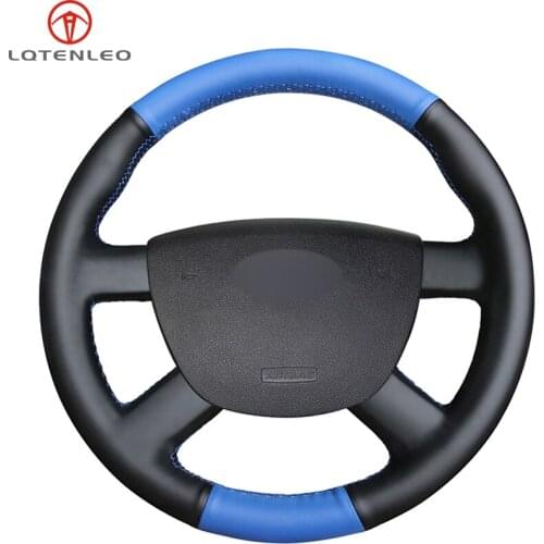 LQTENLEO Blue Black Leather Car Steering Wheel Cover For Ford Kuga 2008-2011 Focus 2 2005-2011 Focus 3 2012-2014 C-MAX 2007-2010