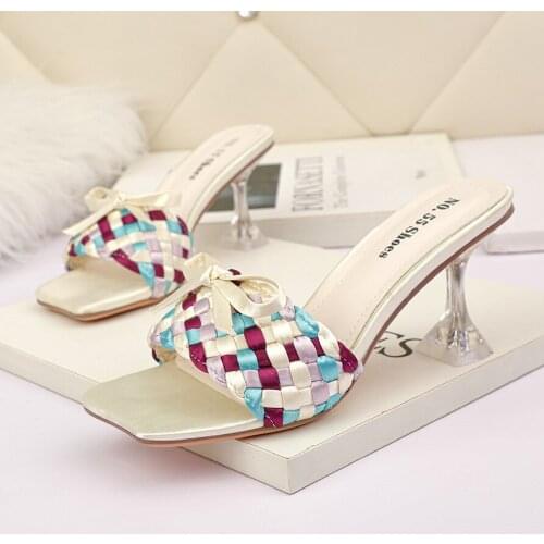 Meriahzheng Sexy Square Toe Open Toe High Heels Summer Fashion Bow Outer Wear Sandals Stiletto Banquet Sandals Women LSJ