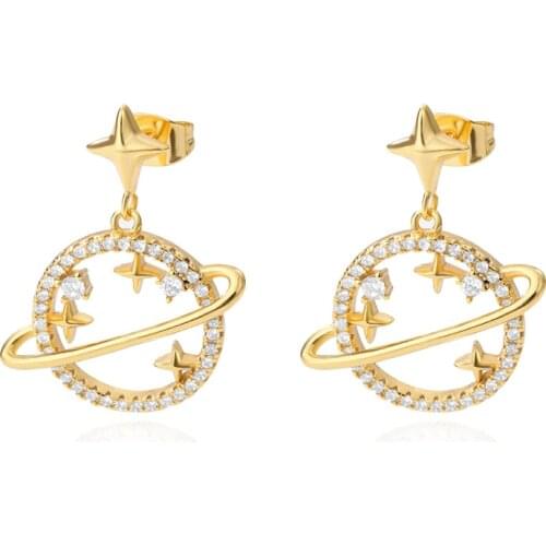 Mini Crystal Zircon Moon & Star Earings For Women Love Forever Jewelry Cute Galaxy Planet Stud Earring Christmas Gifts