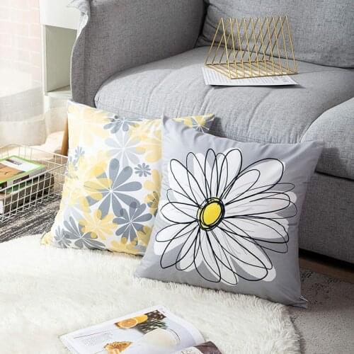 Set of 4 Throw Pillow Covers Modern Daisy with Pretty White Floral Hand Couch Sofa Decorative Pillow Cases Cushion-ABUX