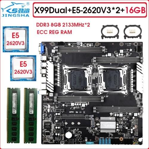 JINGSHA X99 dual motherboard set with 2pcs XEON E5 2620V3 six-core Processor and 2*8gb ddr4 2133mhze ecc reg ram