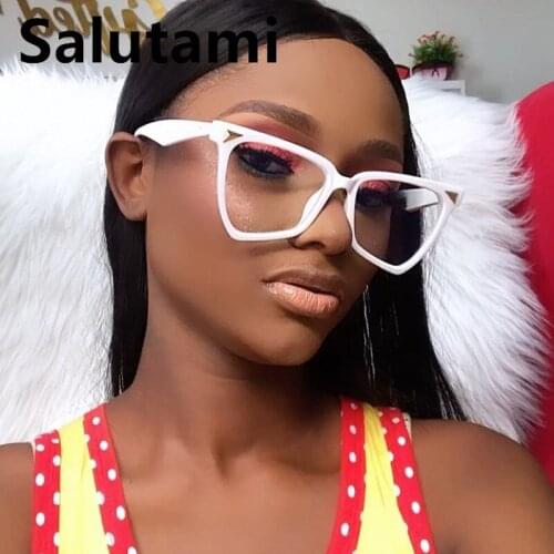 Irregular Polygon Square Cat Eye Clear Eyeglasses For Women Vintage Rivet Rainbow Black White Glasses Frame Female Elegant Shade