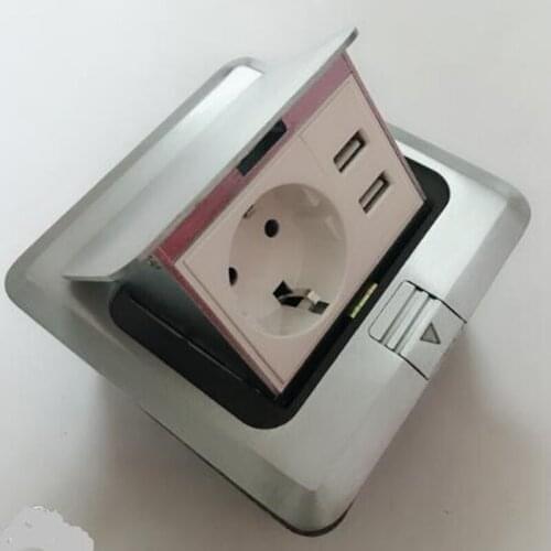 2019 New And Hot 1*EU power +2*charge USB ,Standard Grounding Floor Pop Up socket ,Silver ,1pcs /set
