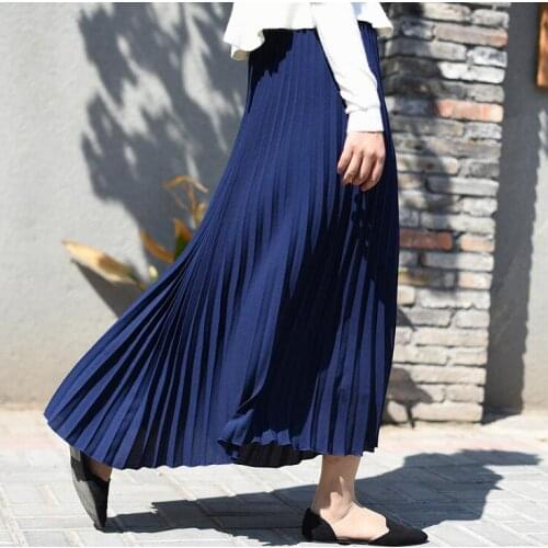 Qooth 2020 Autumn Women Skirt Vintage Long Skirt Saias High Waist Women Maxi Skirt Saia Longa Falda Pleated Skirt Jupe QH1675