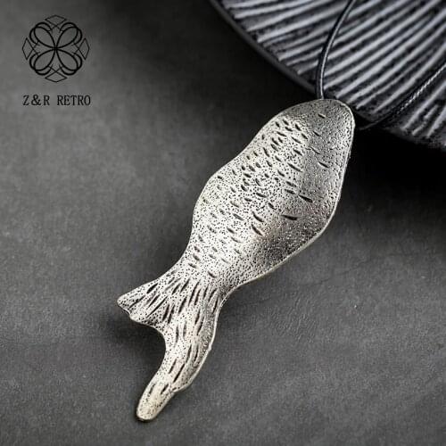 Vintage Silver Color Big Fish Pendant Necklace Long Costume Jewelry For Womens Neck Chain Accessories Female Suspension Chokers