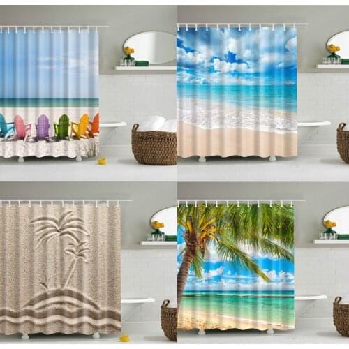 Beach Ocean Wave Nature Decorative Long Cloth Fabric Shower Curtain Bath Decorations