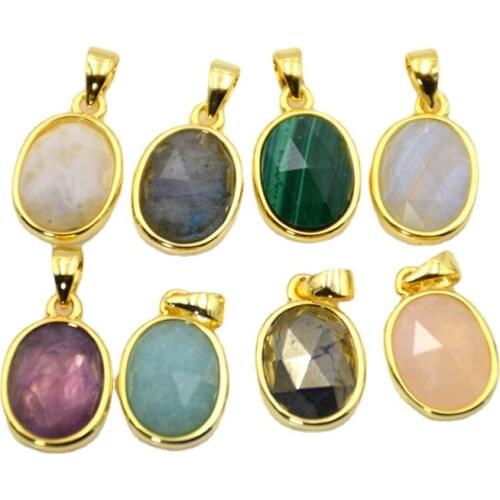 Natural Faceted Gem stone Pendant oval Natural Stone Everyday Layering Pendant multi gems charm Simple Jewelry for Woman
