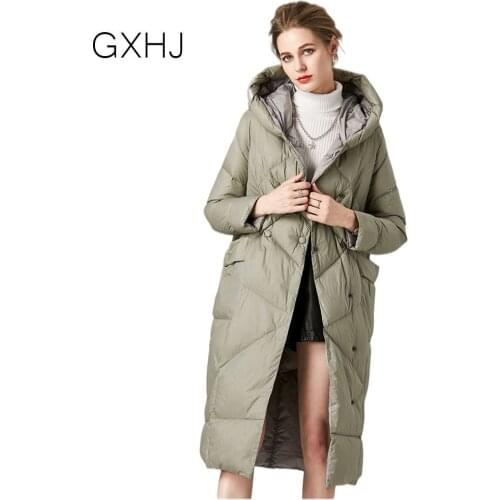 Down jacket women Long hooded 2021 ladies new autumn and winter 90% white duck down high-end European and American down jacket