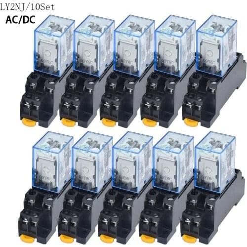 Free Shipping 10set DC 12V 24V 36V 48V 110V 220V Coil Power Relay LY2NJ DPDT 8 Pin HH62P JQX-13F With Socket Base OK